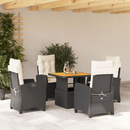 Set da Pranzo da Giardino 5 pz Nero con Cuscini in Polyrattan | homemem39