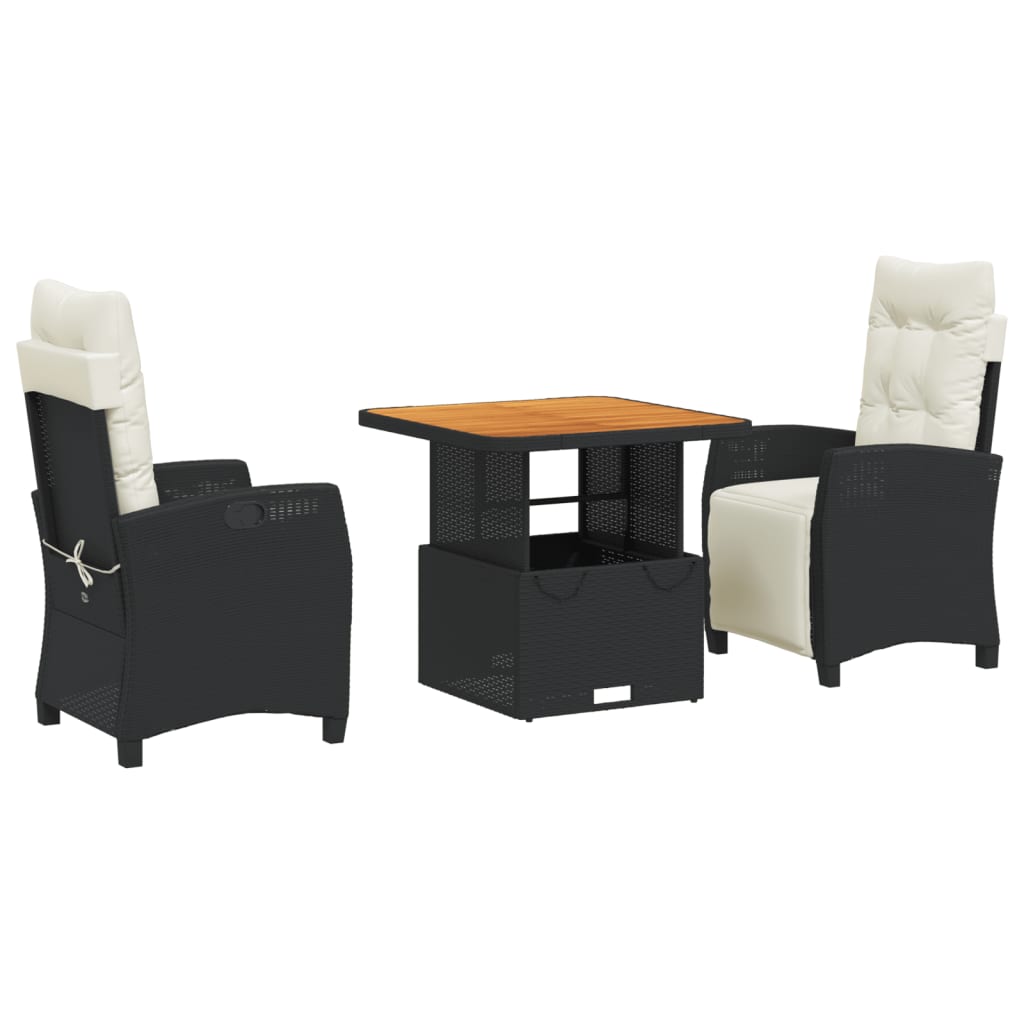 Set da Pranzo da Giardino 3 pz con Cuscini Nero in Polyrattan | homemem39