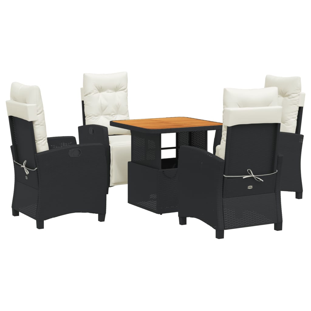 Set da Pranzo da Giardino 5 pz Nero con Cuscini in Polyrattan | homemem39