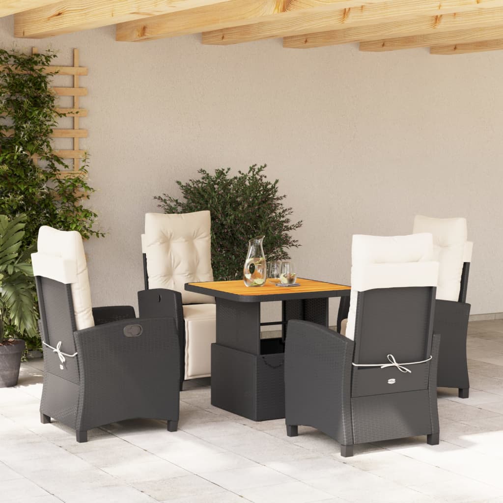 Set da Pranzo da Giardino 5 pz Nero con Cuscini in Polyrattan | homemem39