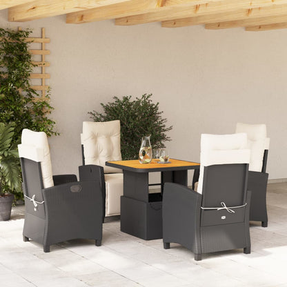 Set da Pranzo da Giardino 5 pz Nero con Cuscini in Polyrattan | homemem39