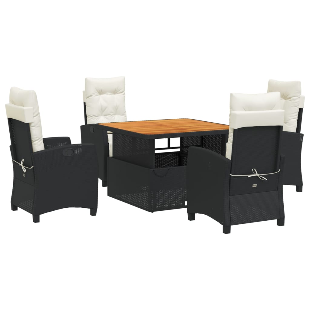 Set da Pranzo da Giardino 5 pz Nero con Cuscini in Polyrattan | homemem39