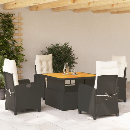 Set da Pranzo da Giardino 5 pz Nero con Cuscini in Polyrattan | homemem39