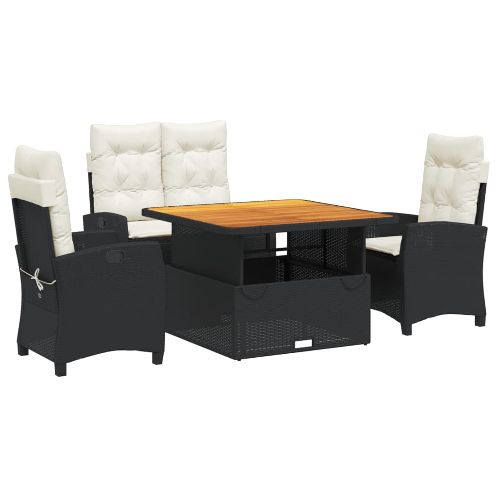 Set da Pranzo da Giardino 4 pz con Cuscini Nero in Polyrattan | homemem39