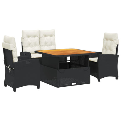 Set da Pranzo da Giardino 4 pz con Cuscini Nero in Polyrattan | homemem39