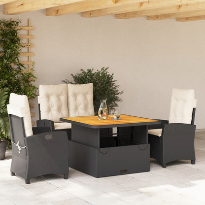 Set da Pranzo da Giardino 4 pz con Cuscini Nero in Polyrattan | homemem39