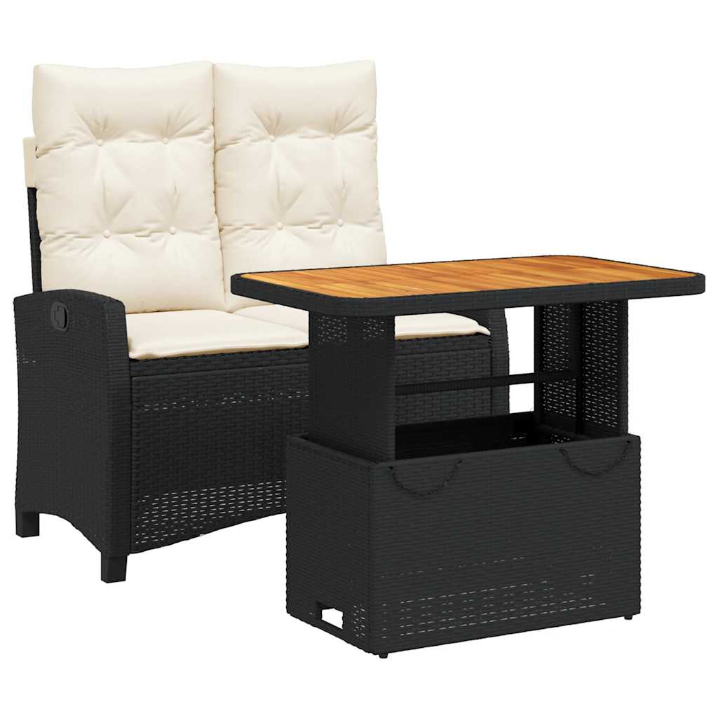 Set da Pranzo da Giardino 2 pz con Cuscini Nero in Polyrattan | homemem39