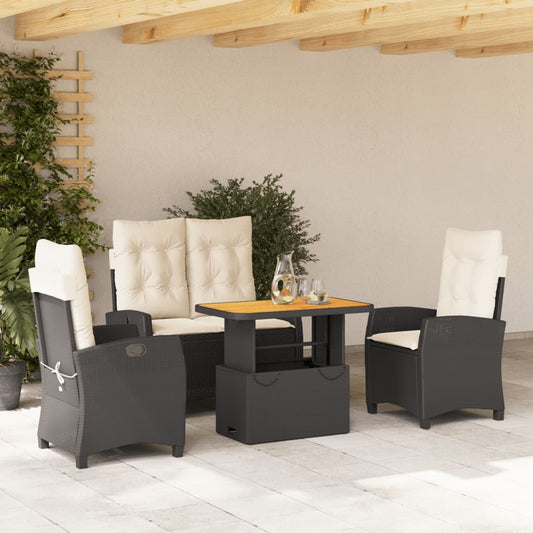 Set da Pranzo da Giardino 4 pz con Cuscini Nero in Polyrattan - homemem39
