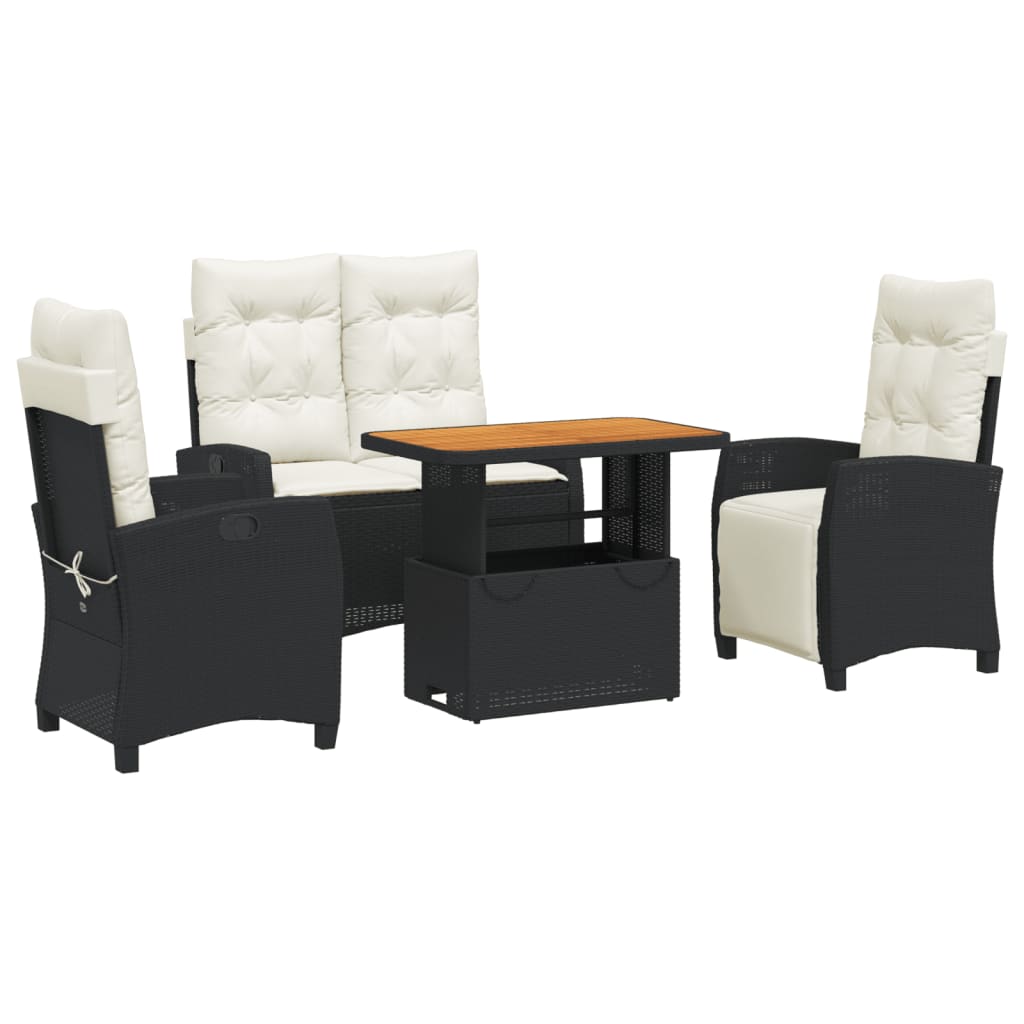 Set da Pranzo da Giardino 4 pz con Cuscini Nero in Polyrattan | homemem39