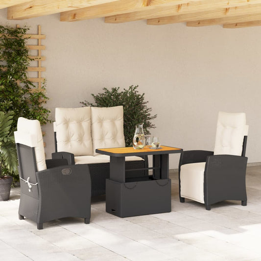 Set da Pranzo da Giardino 4 pz con Cuscini Nero in Polyrattan - homemem39