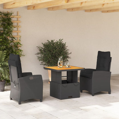 Set da Pranzo da Giardino 3 pz con Cuscini Nero in Polyrattan - homemem39