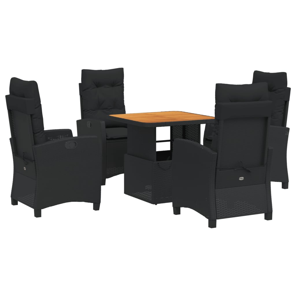 Set da Pranzo da Giardino 5 pz Nero con Cuscini in Polyrattan - homemem39