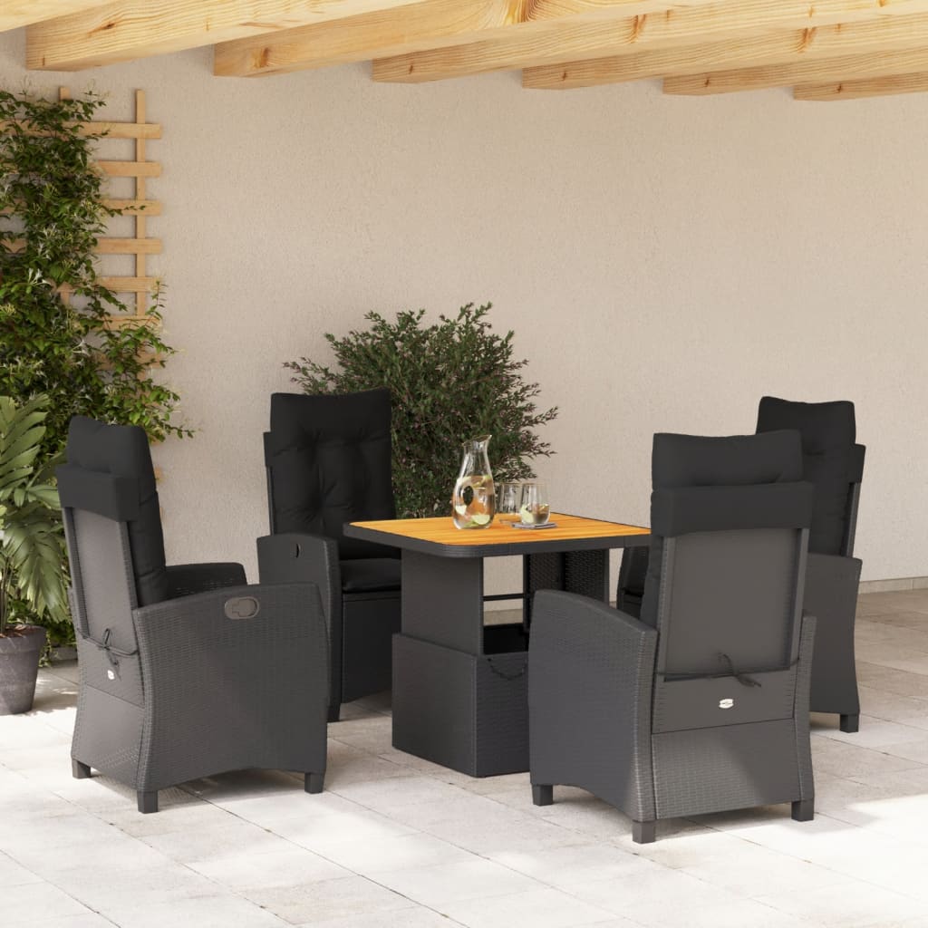 Set da Pranzo da Giardino 5 pz Nero con Cuscini in Polyrattan - homemem39