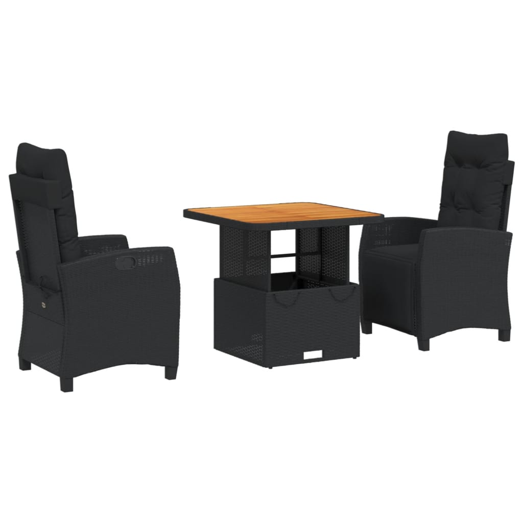 Set da Pranzo da Giardino 3 pz con Cuscini Nero in Polyrattan | homemem39