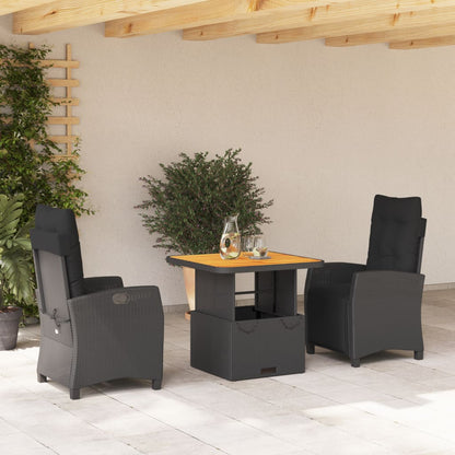 Set da Pranzo da Giardino 3 pz con Cuscini Nero in Polyrattan | homemem39