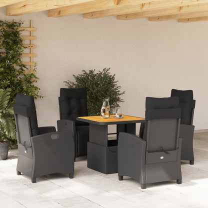 Set da Pranzo da Giardino 5 pz Nero con Cuscini in Polyrattan | homemem39