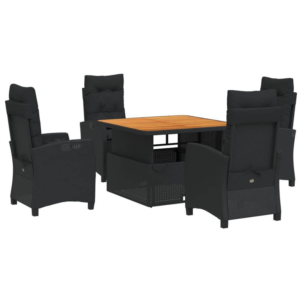 Set da Pranzo da Giardino 5 pz Nero con Cuscini in Polyrattan | homemem39
