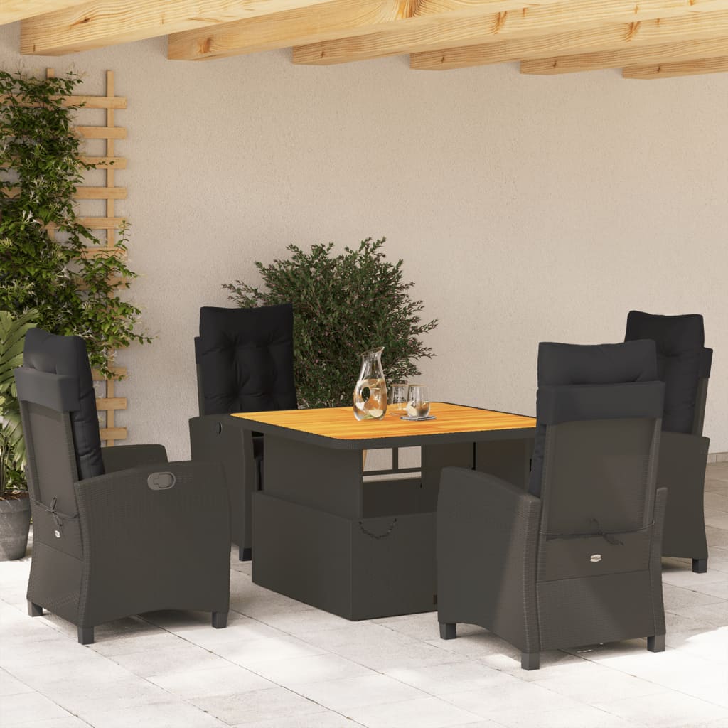 Set da Pranzo da Giardino 5 pz Nero con Cuscini in Polyrattan - homemem39