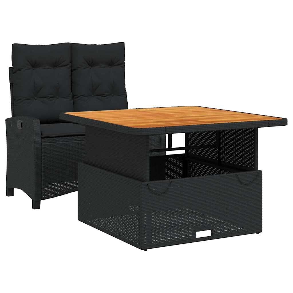 Set da Pranzo da Giardino 2 pz con Cuscini Nero in Polyrattan | homemem39