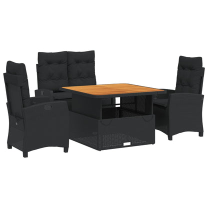 Set da Pranzo da Giardino 4 pz con Cuscini Nero in Polyrattan | homemem39