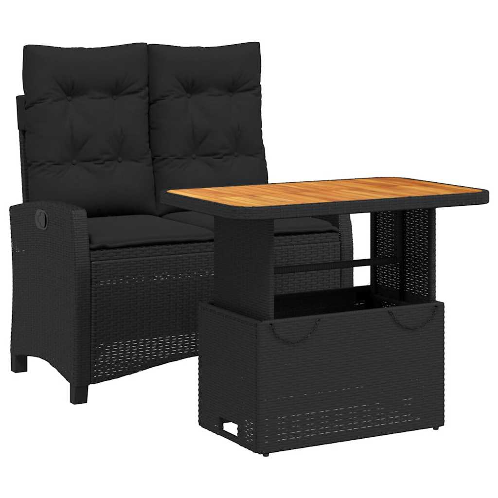 Set da Pranzo da Giardino 2 pz con Cuscini Nero in Polyrattan | homemem39