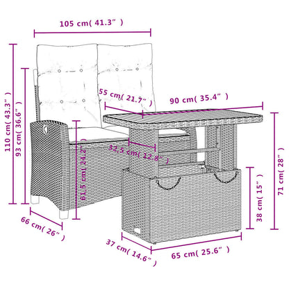 Set da Pranzo da Giardino 2 pz con Cuscini Nero in Polyrattan | homemem39