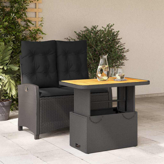 Set da Pranzo da Giardino 2 pz con Cuscini Nero in Polyrattan | homemem39