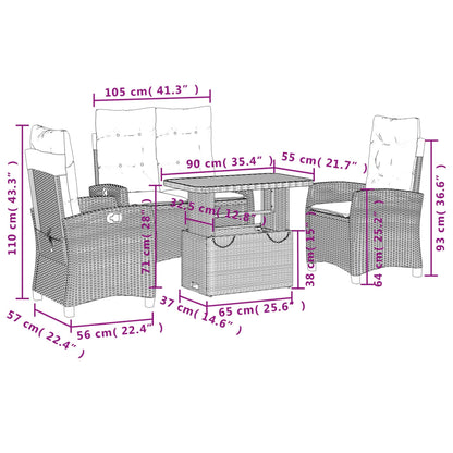 Set da Pranzo da Giardino 4 pz con Cuscini Nero in Polyrattan - homemem39