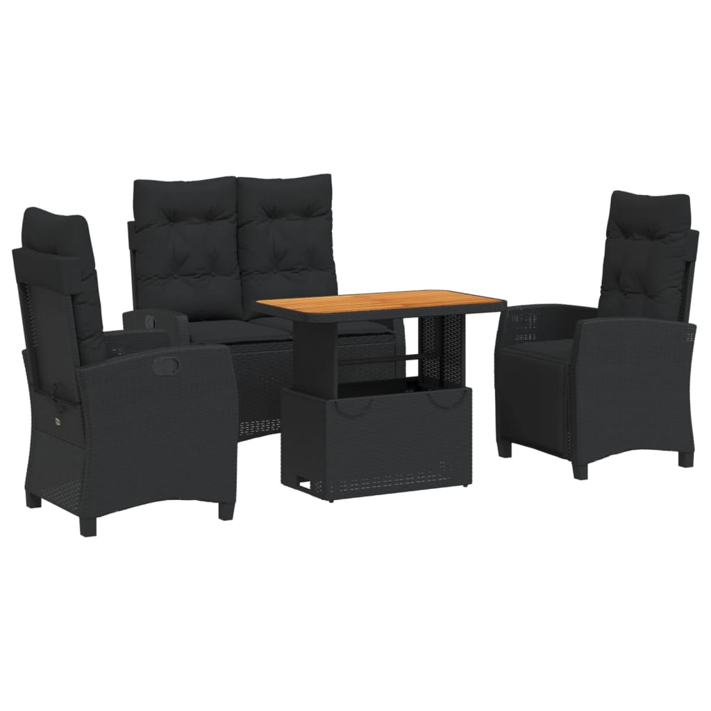 Set da Pranzo da Giardino 4 pz con Cuscini Nero in Polyrattan | homemem39