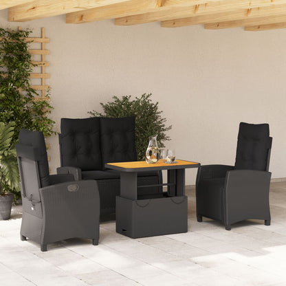 Set da Pranzo da Giardino 4 pz con Cuscini Nero in Polyrattan | homemem39
