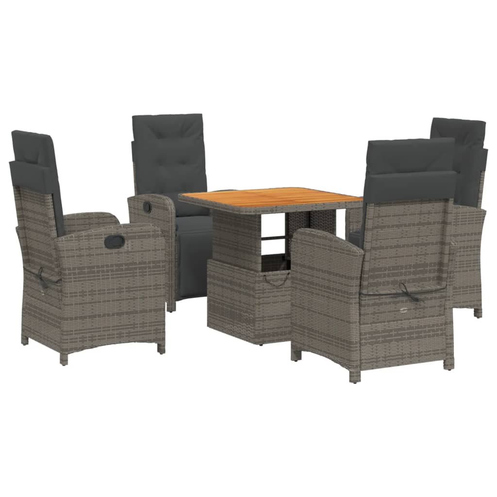Set da Pranzo da Giardino 5 pz con Cuscini in Polyrattan Grigio | homemem39