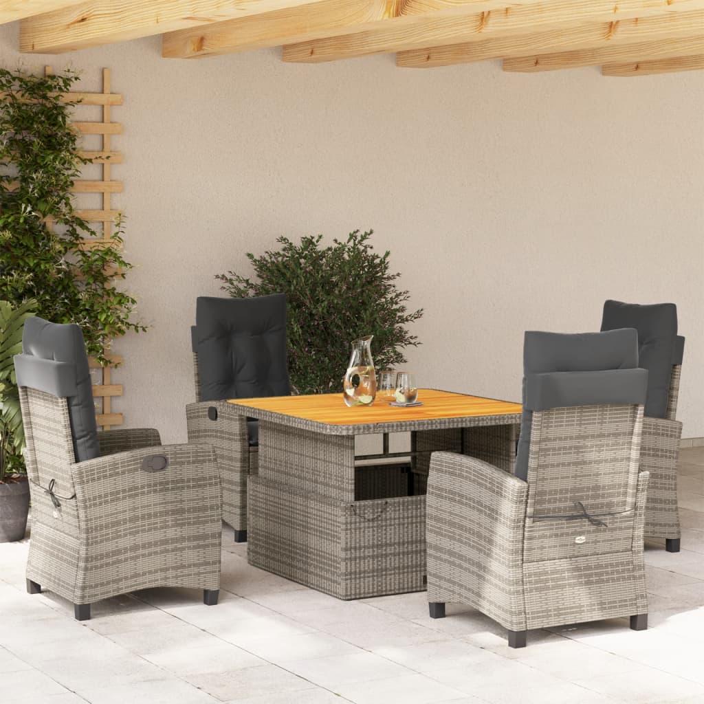 Set da Pranzo da Giardino 5 pz con Cuscini in Polyrattan Grigio | homemem39