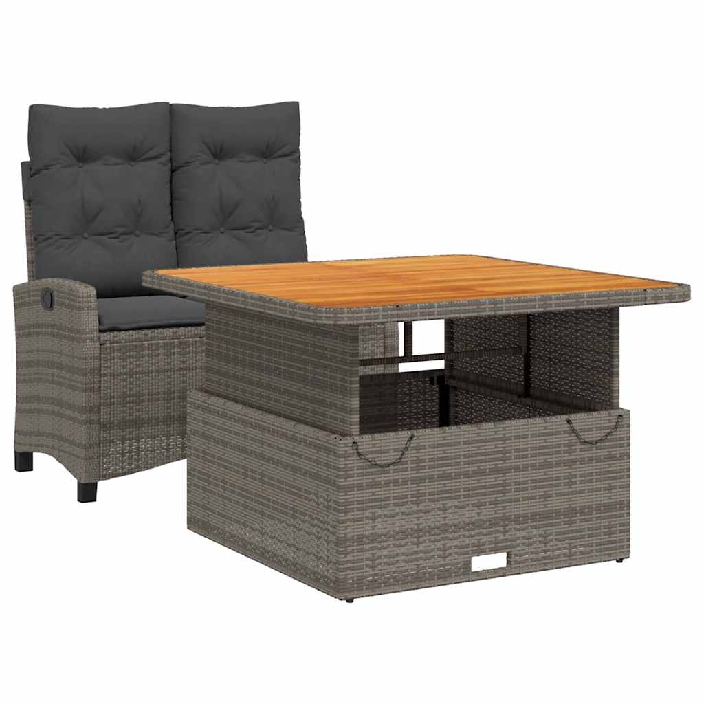 Set da Pranzo da Giardino 2 pz con Cuscini in Polyrattan Grigio | homemem39