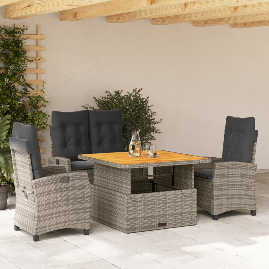 Set da Pranzo da Giardino 4 pz con Cuscini in Polyrattan Grigio - homemem39