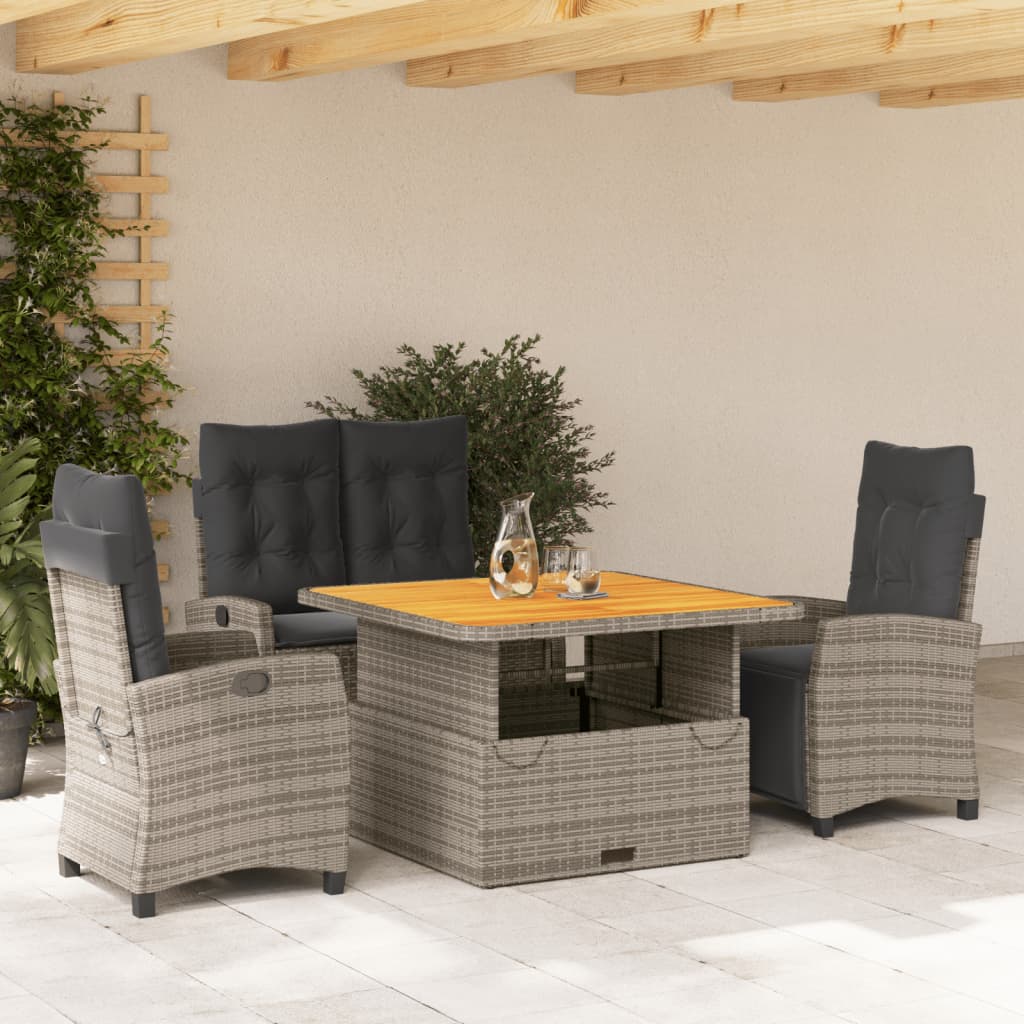 Set da Pranzo da Giardino 4 pz con Cuscini in Polyrattan Grigio | homemem39