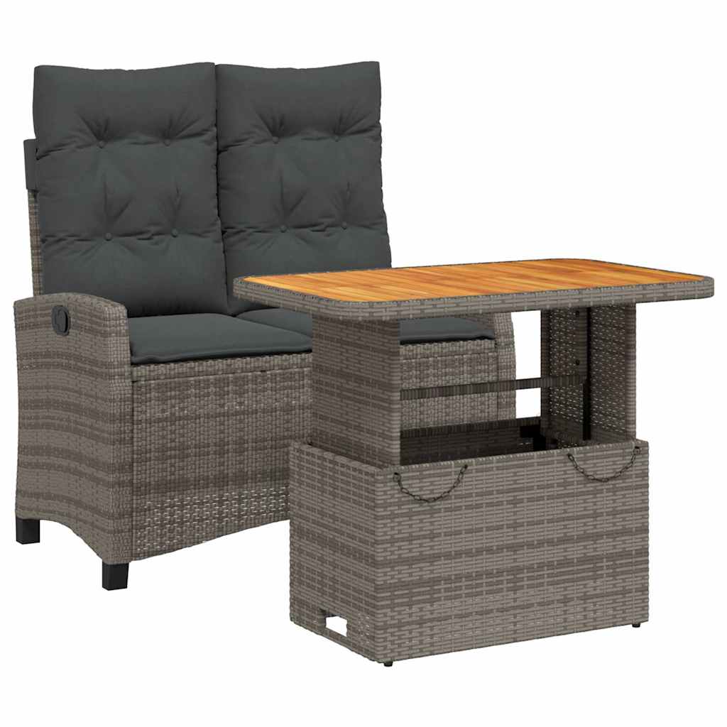 Set da Pranzo da Giardino 2 pz con Cuscini in Polyrattan Grigio | homemem39