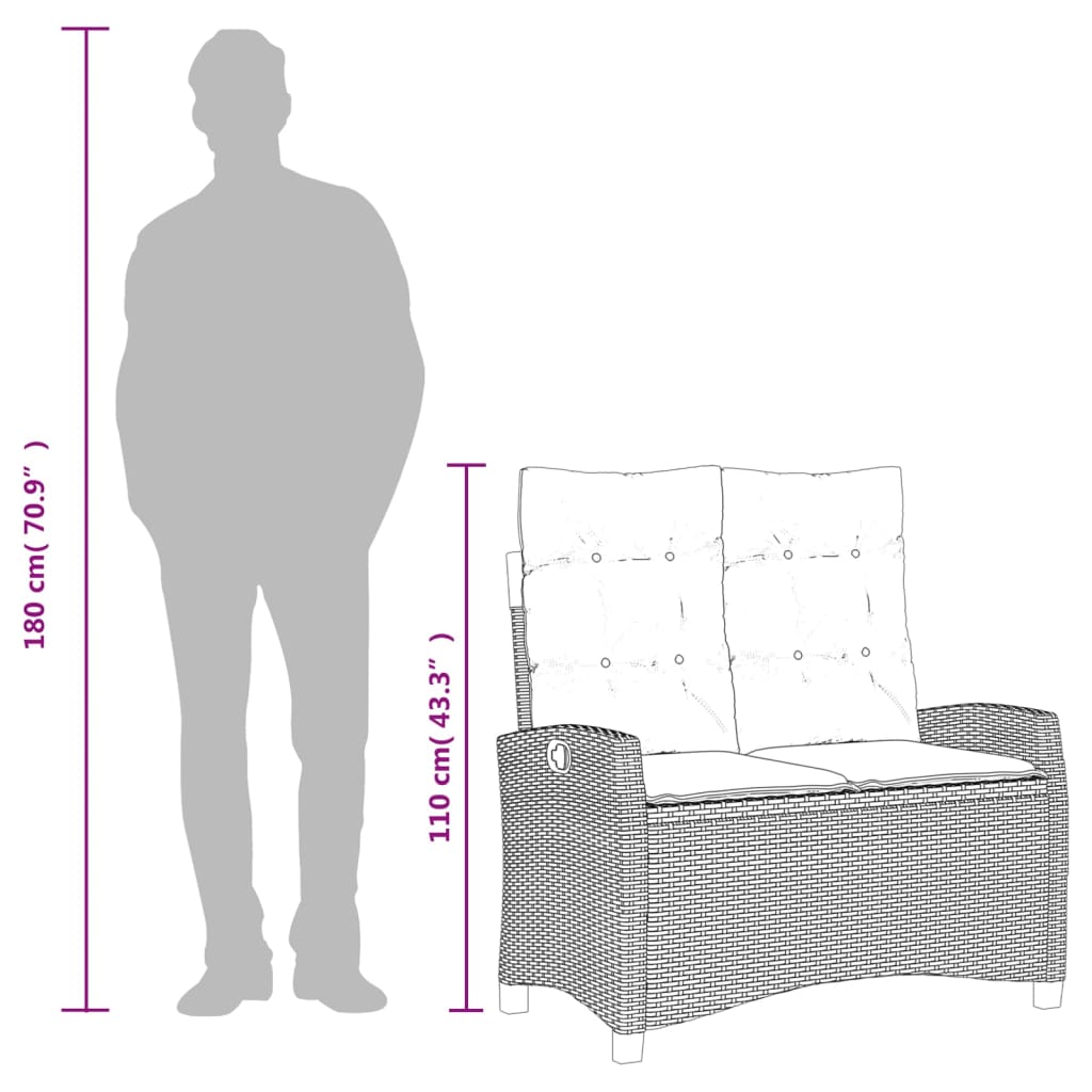 Set da Pranzo da Giardino 2 pz con Cuscini in Polyrattan Grigio - homemem39