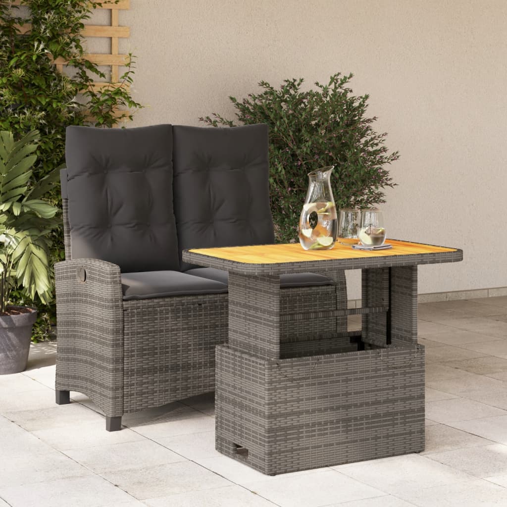 Set da Pranzo da Giardino 2 pz con Cuscini in Polyrattan Grigio - homemem39