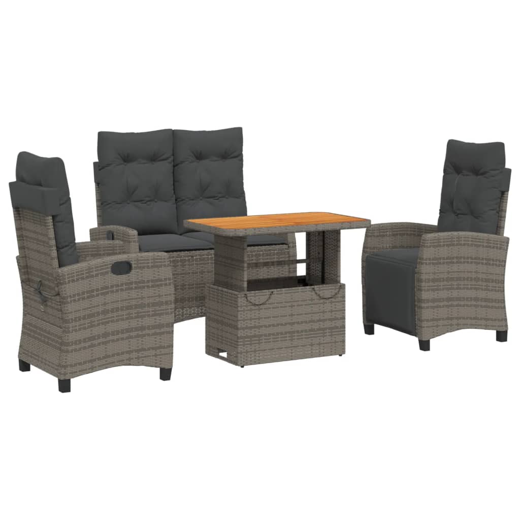 Set da Pranzo da Giardino 4 pz con Cuscini in Polyrattan Grigio - homemem39