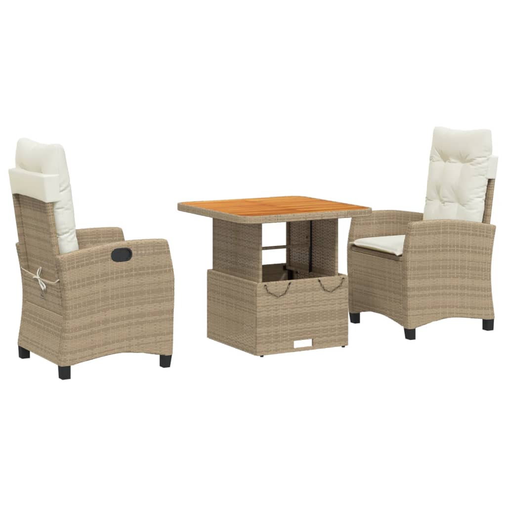 Set da Pranzo da Giardino 3 pz con Cuscini Beige in Polyrattan - homemem39