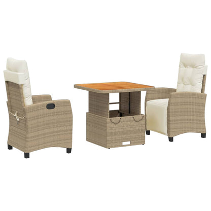 Set da Pranzo da Giardino 3 pz con Cuscini Beige in Polyrattan - homemem39