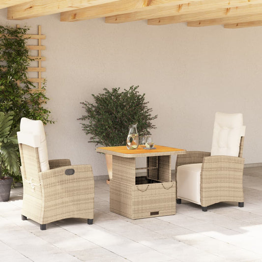Set da Pranzo da Giardino 3 pz con Cuscini Beige in Polyrattan - homemem39