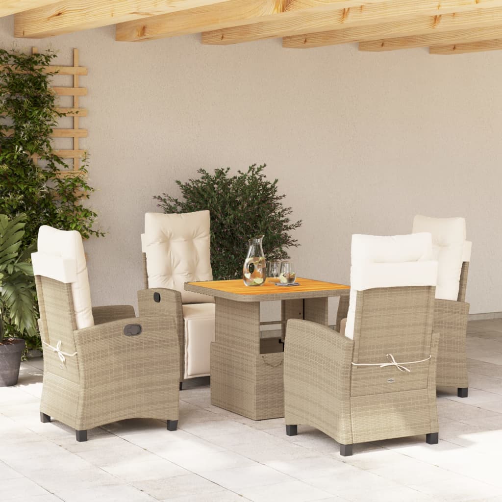Set da Pranzo da Giardino 5 pz con Cuscini Beige in Polyrattan - homemem39