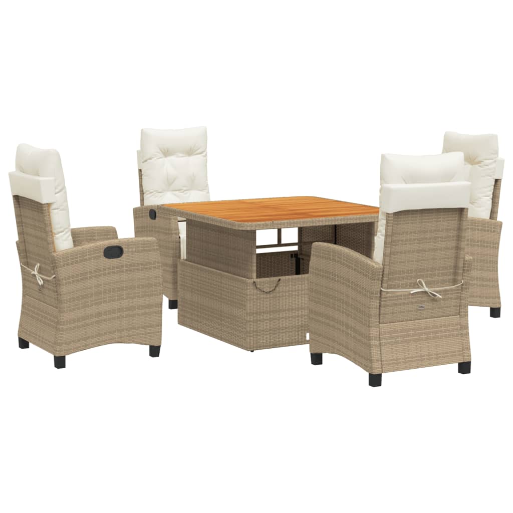 Set da Pranzo da Giardino 5 pz con Cuscini Beige in Polyrattan | homemem39