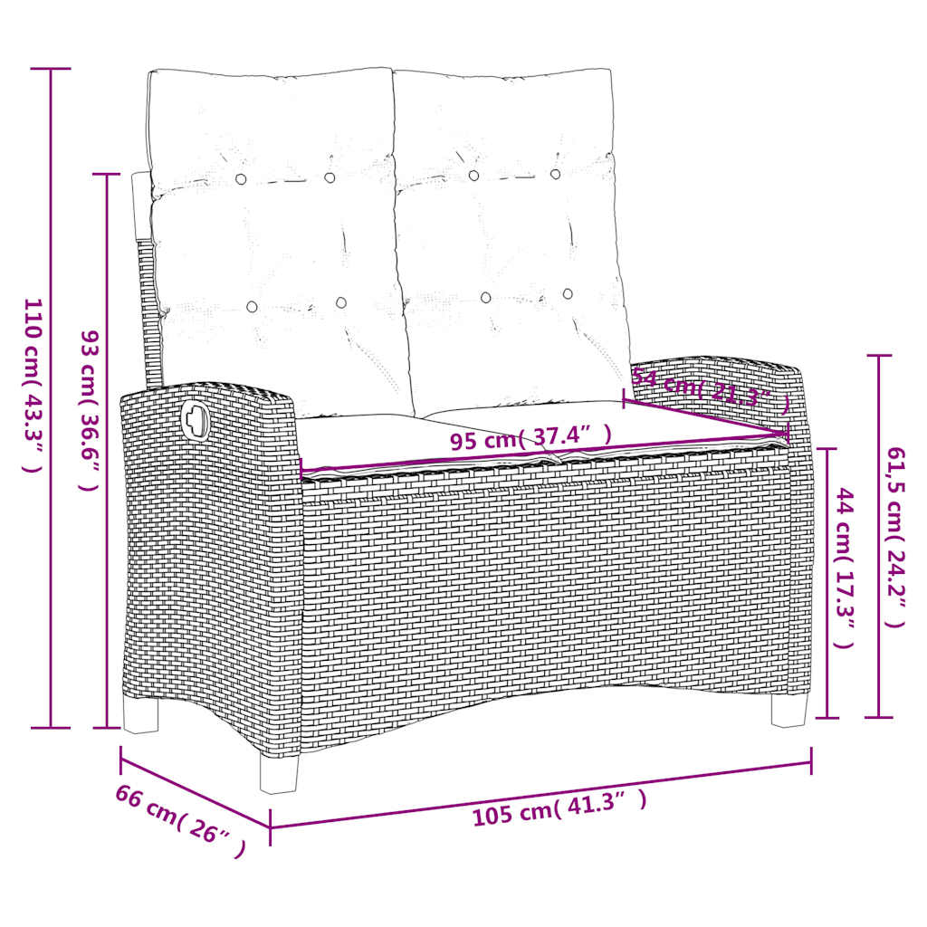 Set da Pranzo da Giardino 2 pz con Cuscini Beige in Polyrattan | homemem39