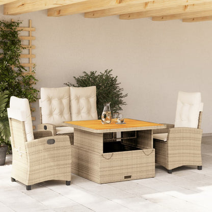 Set da Pranzo da Giardino 4 pz con Cuscini Beige in Polyrattan | homemem39