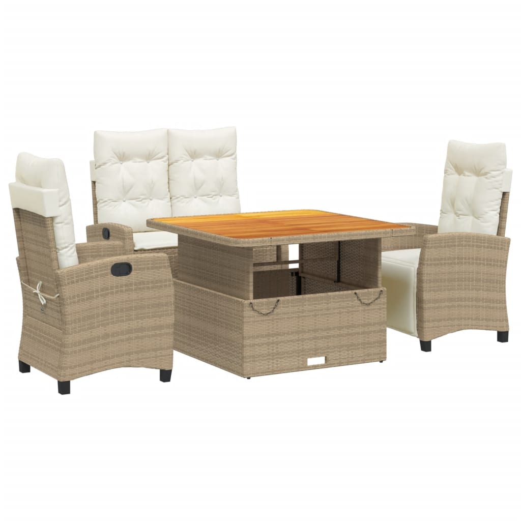 Set da Pranzo da Giardino 4 pz con Cuscini Beige in Polyrattan | homemem39