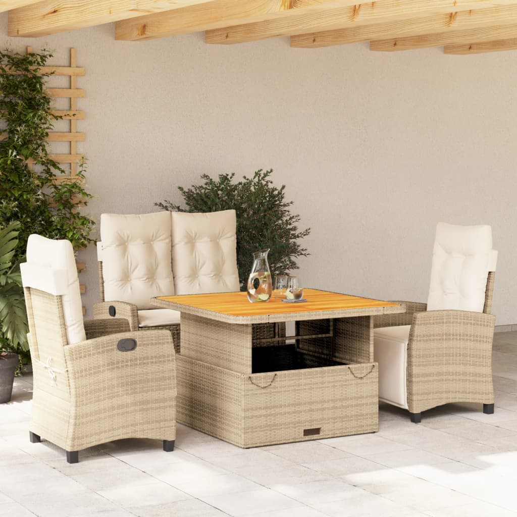 Set da Pranzo da Giardino 4 pz con Cuscini Beige in Polyrattan | homemem39
