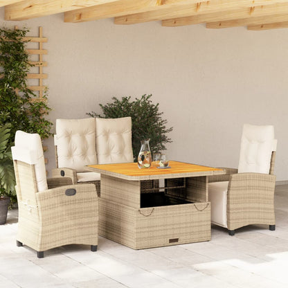 Set da Pranzo da Giardino 4 pz con Cuscini Beige in Polyrattan | homemem39