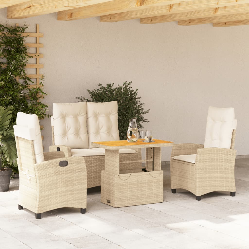 Set da Pranzo da Giardino 4 pz con Cuscini Beige in Polyrattan - homemem39
